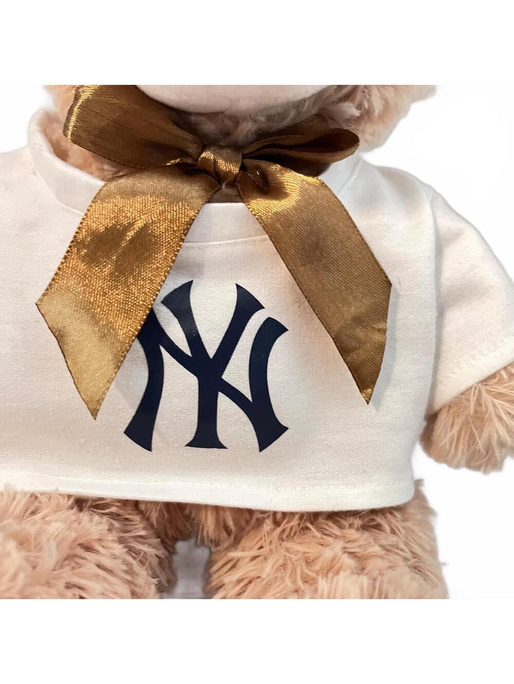 Plush Teddy Bear with NY Yankees Logo Shirt and Satin Bow Gift Collectible - Picture 2 of 7